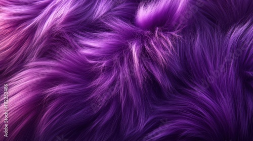 Macro Image of Luxurious Fluffy Purple Fur Texture. Top View of Soft, Colorful Hairy Background. Wavy Pattern with Rich Color