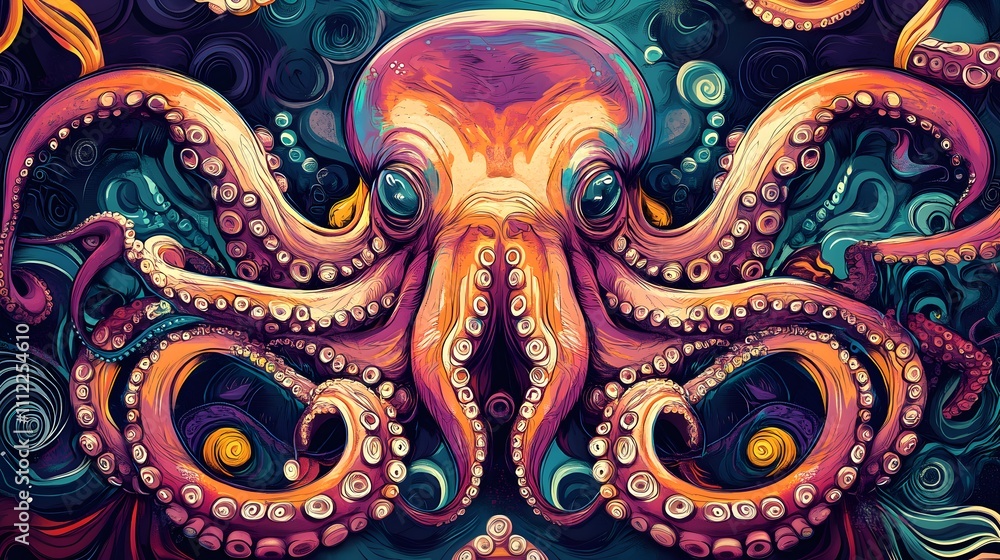 Incredible Commotion of an Octopus, Angry octopus illustration wallpaper Incredible Commotion of an Octopus, Angry octopus illustration wallpaper