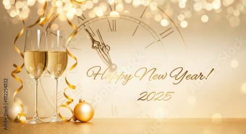 Elegant New Year 2025 Celebration with Champagne and Golden Decor