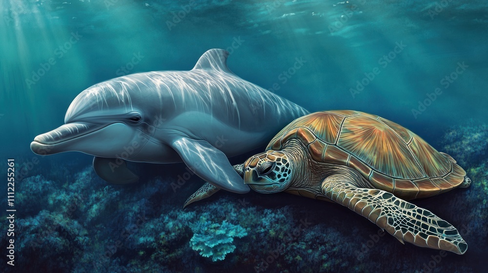 Fototapeta premium A playful dolphin and a serene sea