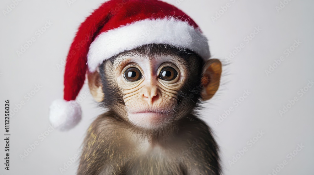 Monkey wearing Santa's hat isolated on white background Monkey wearing Santa's hat isolated on white background