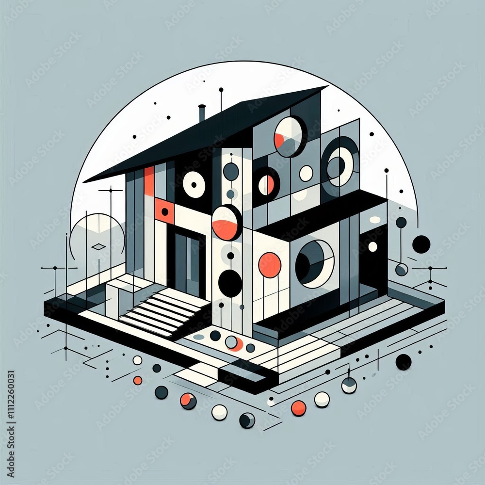 Fototapeta premium Geometric Abstract The house is reduced to basic geometric shape