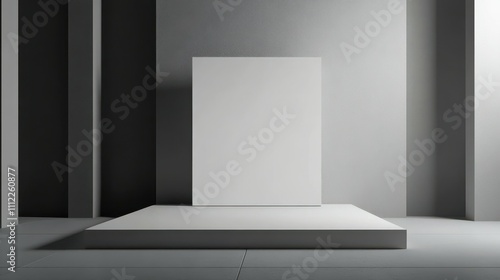 Modern exhibition stand with blank background for branding and presentations.