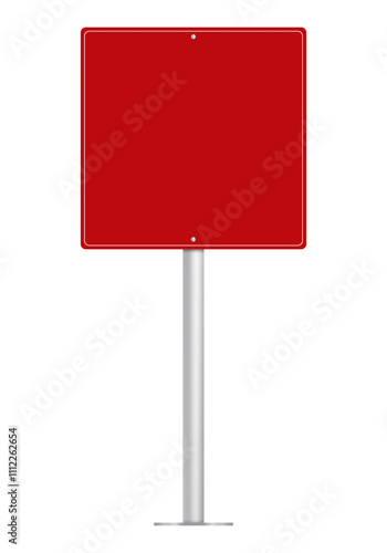 Blank Red Road or Street Sign, Isolated on white. Can be used as a Text Frame. photo