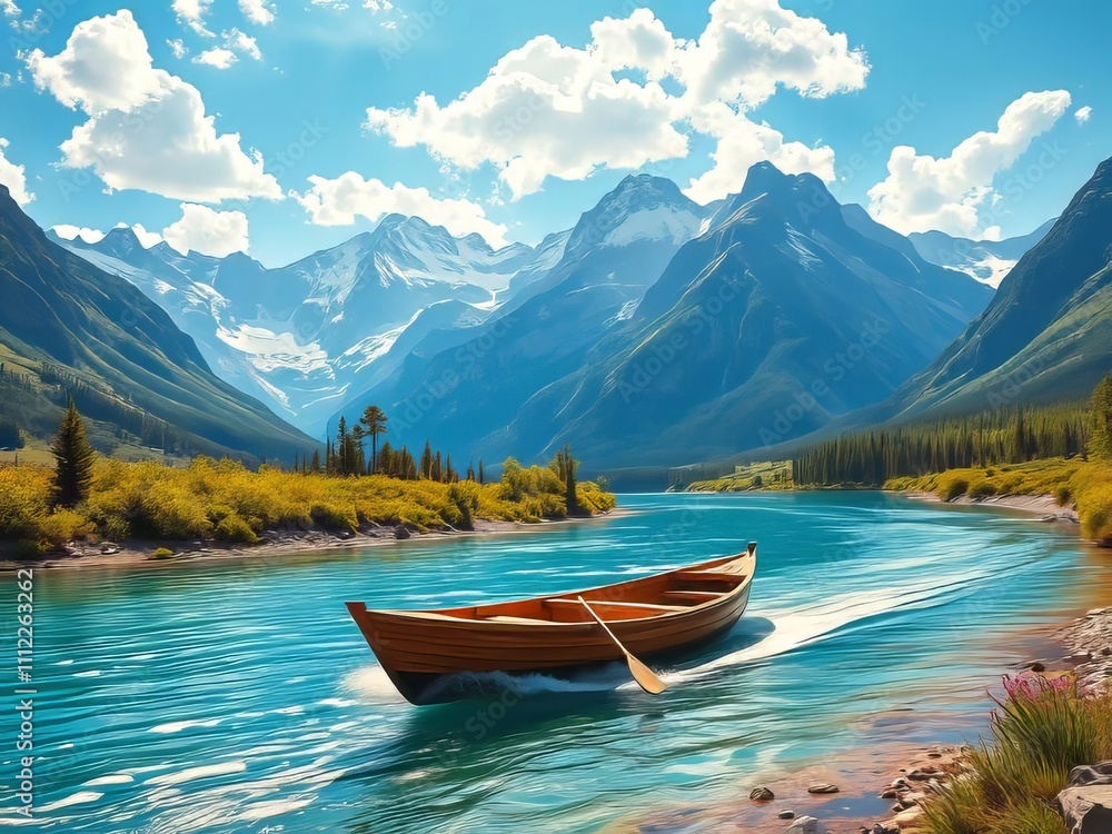 Serene Mountain River Boat Trip - Stunning Landscape Serene Mountain River Boat Trip - Stunning Landscape