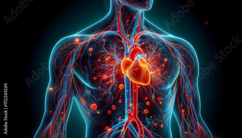 blood vessel network and heart organs in the human body