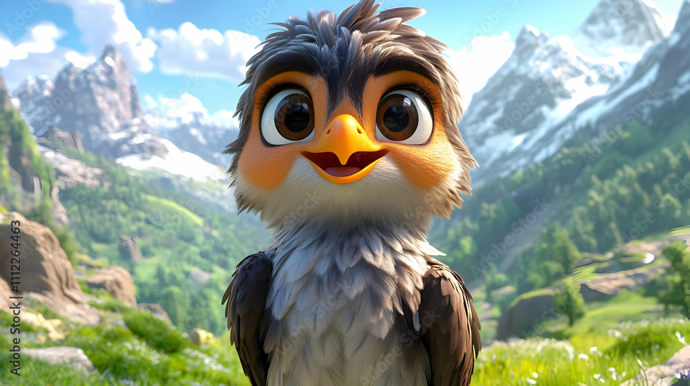 Fototapeta premium Adorable Bird Soars High in Mountain Vista