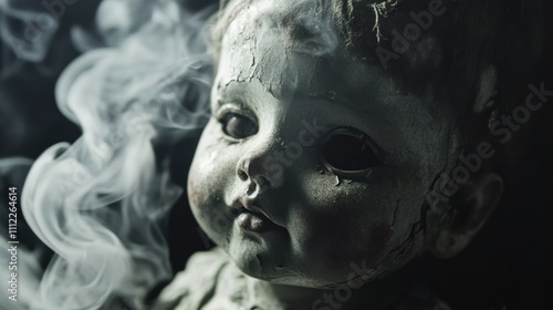 Creepy Vintage Doll With Smoke photo