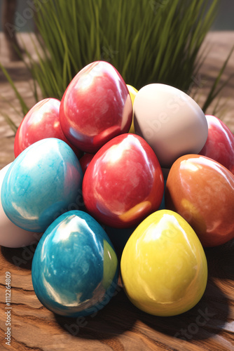 Easter background with eggs, bunnies and flowers Generative AI