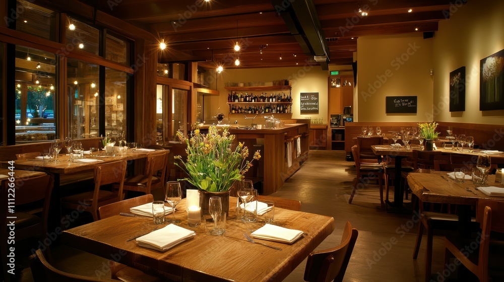 Rustic yet elegant farm-to-fork restaurant interior with fresh dishes and inviting ambiance Rustic yet elegant farm-to-fork restaurant interior with fresh dishes and inviting ambiance