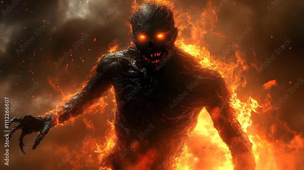 Fiery Creature Engulfed in Flames, Infernal Horror Fiery Creature Engulfed in Flames, Infernal Horror
