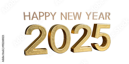 Happy New Year 2025 background with 3D golden numbers. PNG