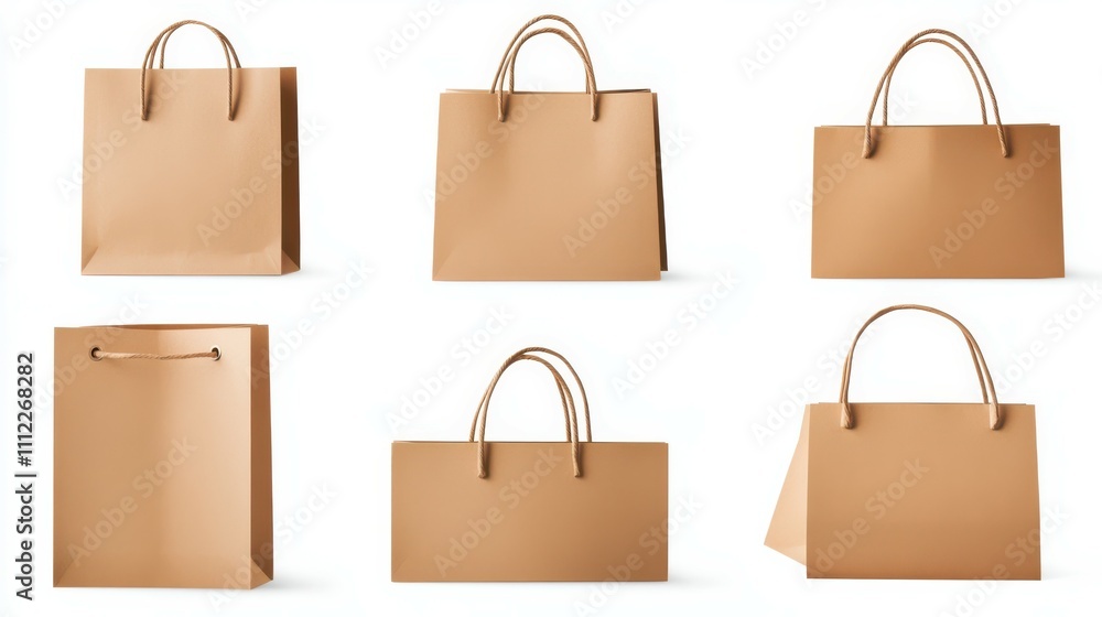 Set of paper shopping bag, file of isolated cut-out object on white background, mockup template for the design, Shopping sale delivery concept Set of paper shopping bag, file of isolated cut-out object on white background, mockup template for the design, Shopping sale delivery concept