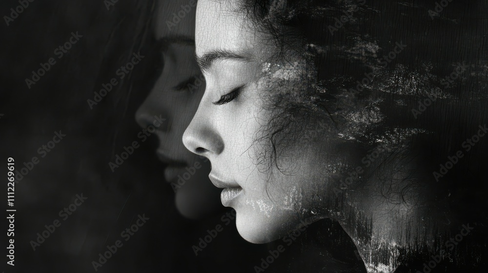 Surreal Portrait of a Woman in Black and White, Exploring Self-Identity and Mental Health Surreal Portrait of a Woman in Black and White, Exploring Self-Identity and Mental Health