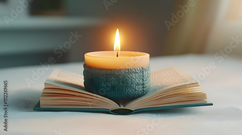 Floating Scented Candle and Open Book Symbolizing Relaxation and Self-Care Infographic