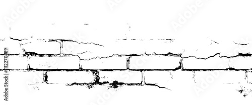 Vector damage white brick wall background, distressed of old brickwork.