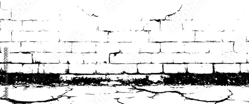 Vector damage white brick wall background, distressed of old brickwork.