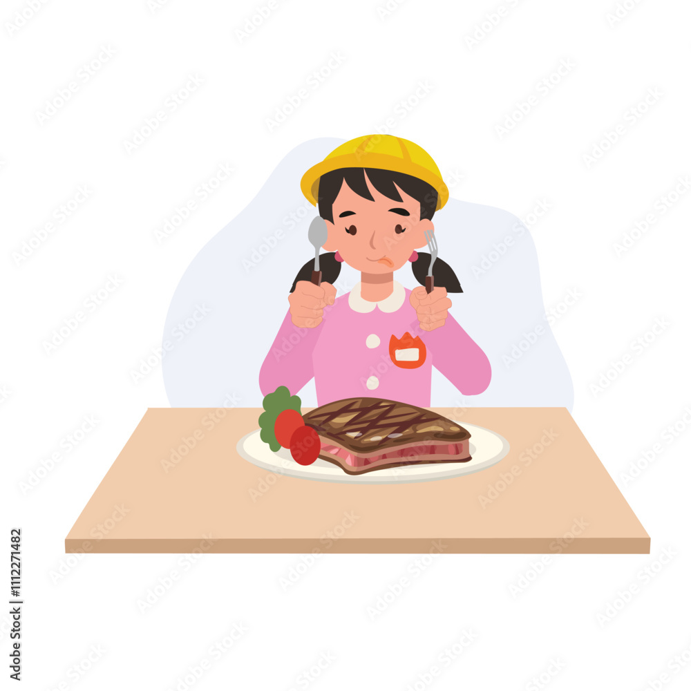 young girl in japanese kindergarten uniform eating a large steak meal at a dining tableyoung girl in japanese kindergarten uniform eating a large steak meal at a dining table young girl in japanese kindergarten uniform eating a large steak meal at a dining tableyoung girl in japanese kindergarten uniform eating a large steak meal at a dining table