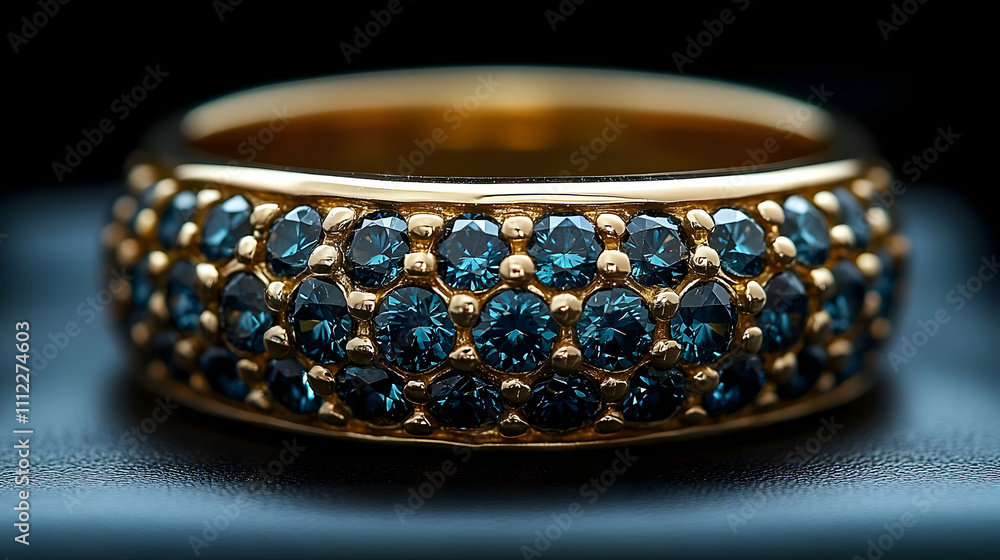 Golden Band Ring with Blue Gems: Luxurious Jewelry Design Golden Band Ring with Blue Gems: Luxurious Jewelry Design