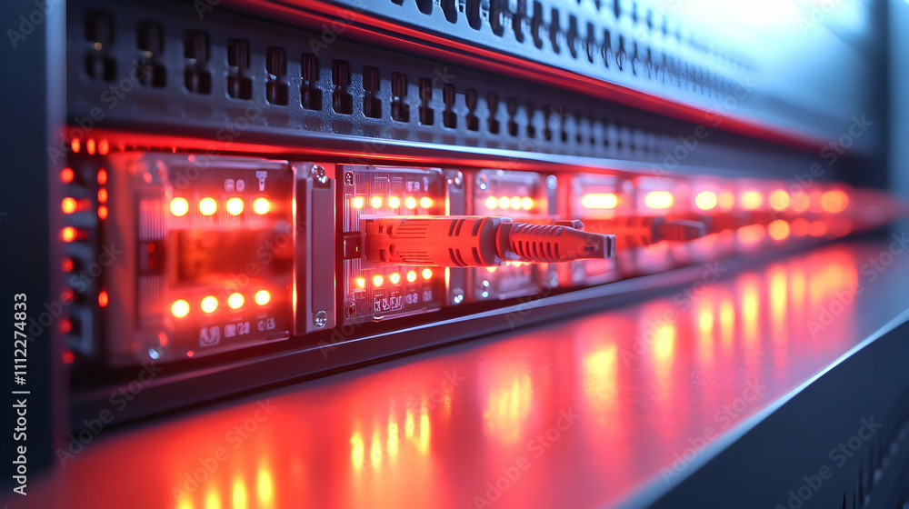 Data Center Network: Fiber Optic Cables Illuminate Server Connections Data Center Network: Fiber Optic Cables Illuminate Server Connections