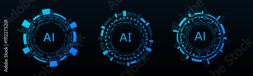 A sci fi inspired circular HUD interface with blue neon effects, representing advanced data systems, AI, and cybernetic networks, ideal for virtual panels and tech templates.