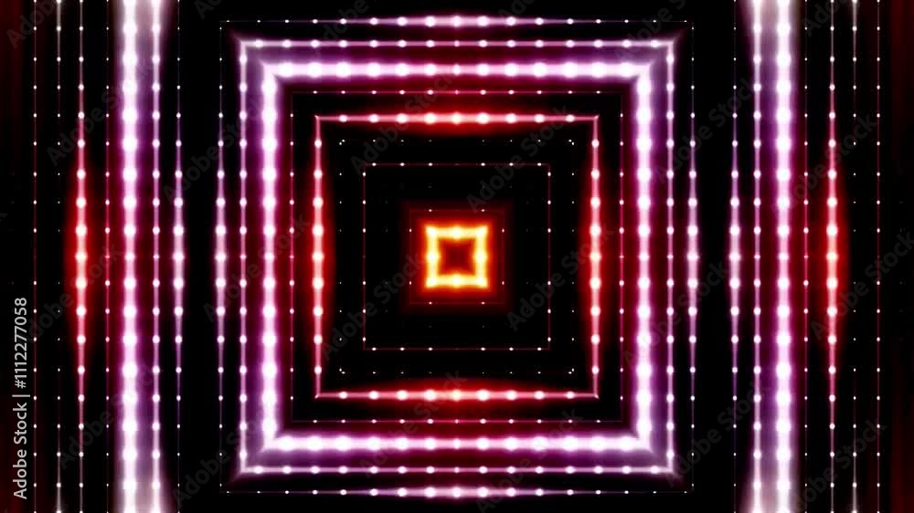 A vibrant, abstract design featuring concentric squares of glowing lights in various colors against a dark background. A vibrant, abstract design featuring concentric squares of glowing lights in various colors against a dark background.