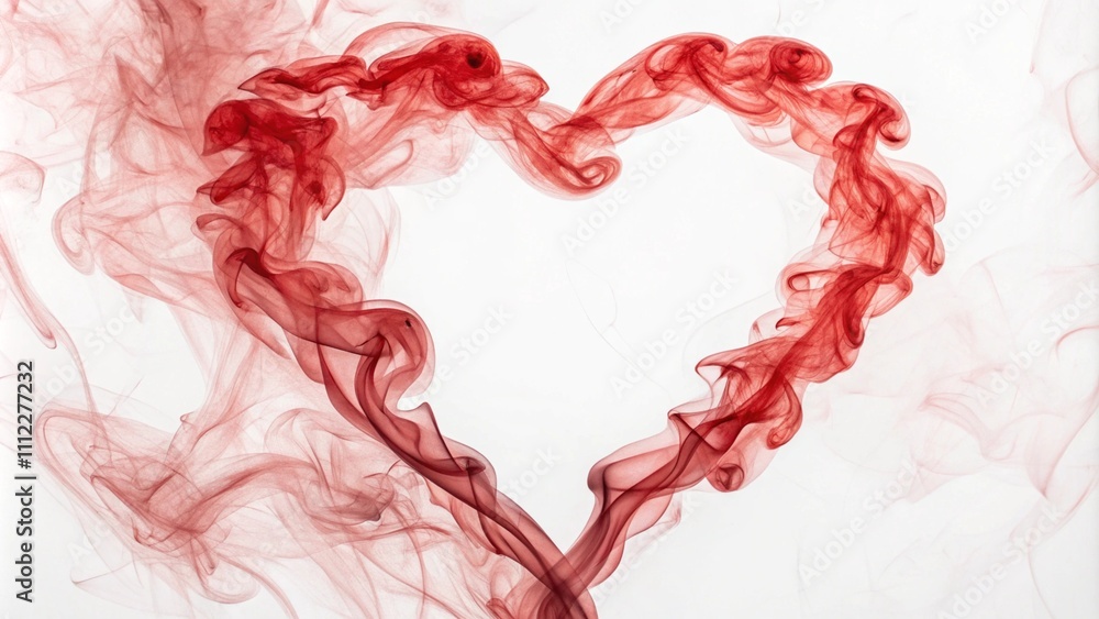 Abstract red smoke heart on white, symbolizing love and passion. Abstract red smoke heart on white, symbolizing love and passion.