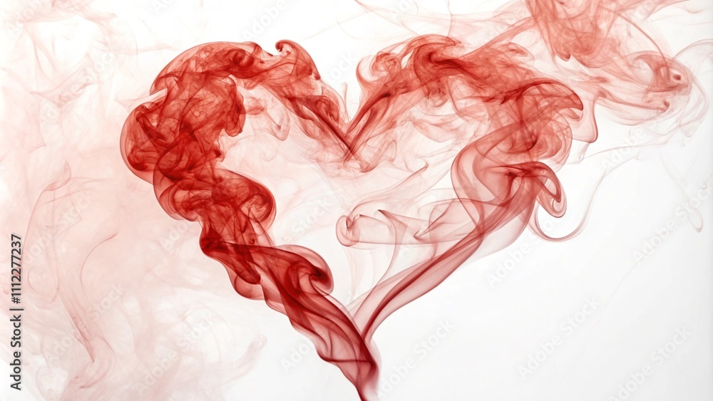 Abstract red smoke heart on white, symbolizing love and passion. Abstract red smoke heart on white, symbolizing love and passion.