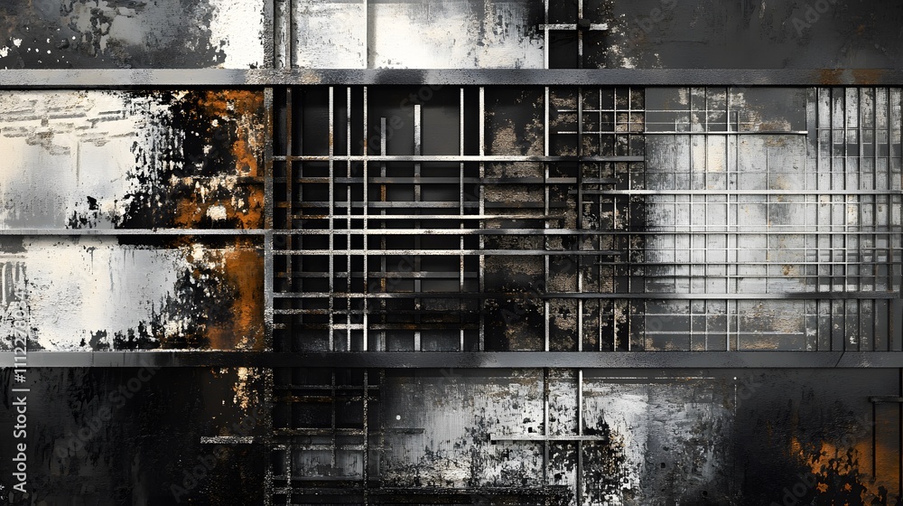 Abstract Metal Grid Pattern With Distressed Paint Abstract Metal Grid Pattern With Distressed Paint