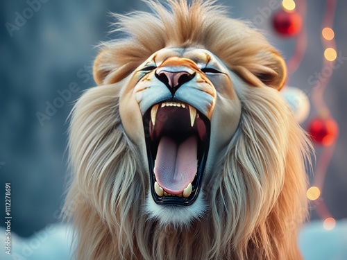  with a lion's mouth open and its mouth wide open. photo