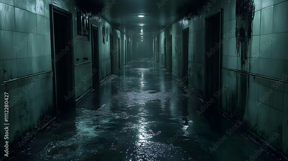 Flooded Hallway: Exploring Dark, Spooky, Abandoned Building's Mysteries Flooded Hallway: Exploring Dark, Spooky, Abandoned Building's Mysteries