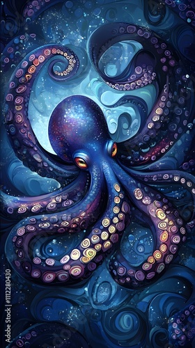 Wallpaper Mural Incredible Commotion of an Octopus, Angry octopus illustration wallpaper Torontodigital.ca