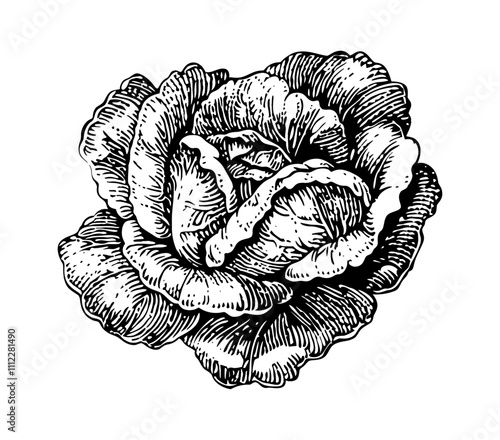 lettuce engraving black and white outline