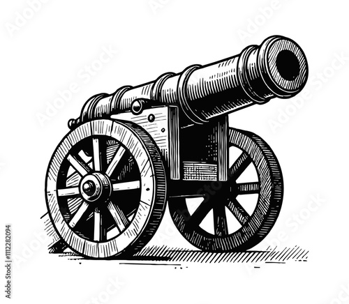 retro cannon engraving black and white outline