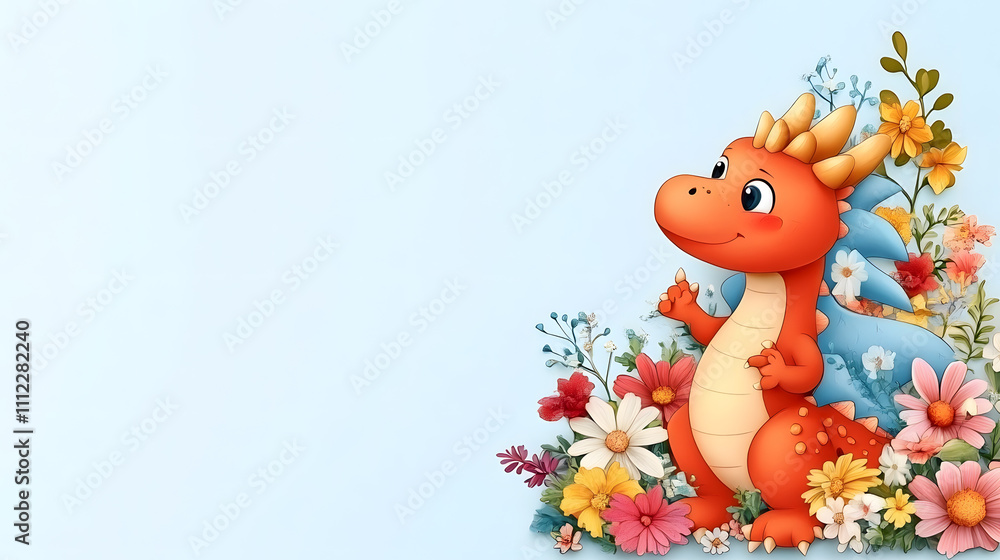 Fototapeta premium Vibrant Chinese Dragon Doodles, Playful and Whimsical 2D Illustrations for Posters, Tags, and Banners