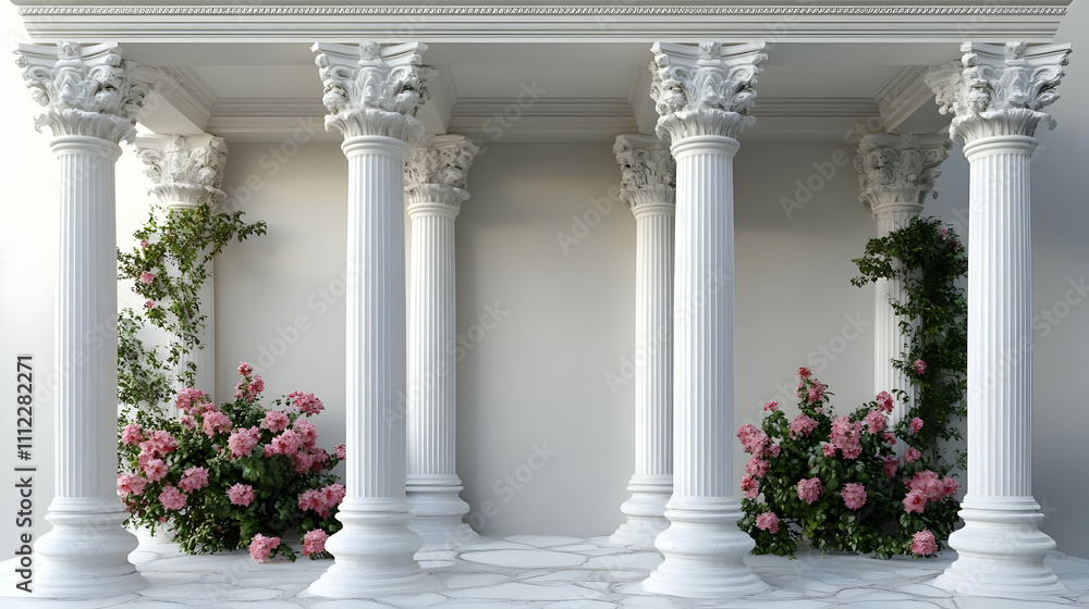 Classical Columns Adorned with Roses and Vines Classical Columns Adorned with Roses and Vines