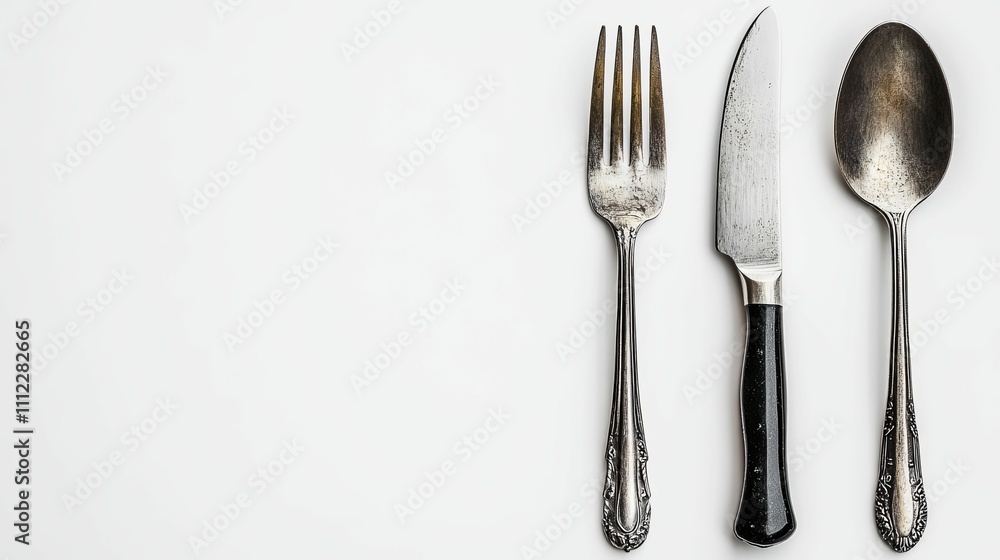 Antique Silverware Set Fork Knife Spoon Displayed Antique Silverware Set Fork Knife Spoon Displayed