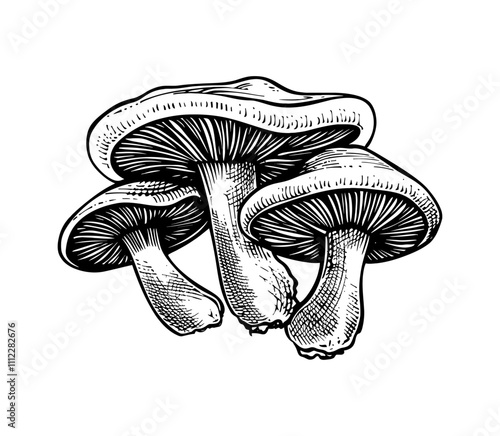 mushroom oyster engraving black and white outline