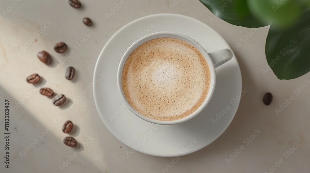 Obraz premium Top view latte art coffee cup.