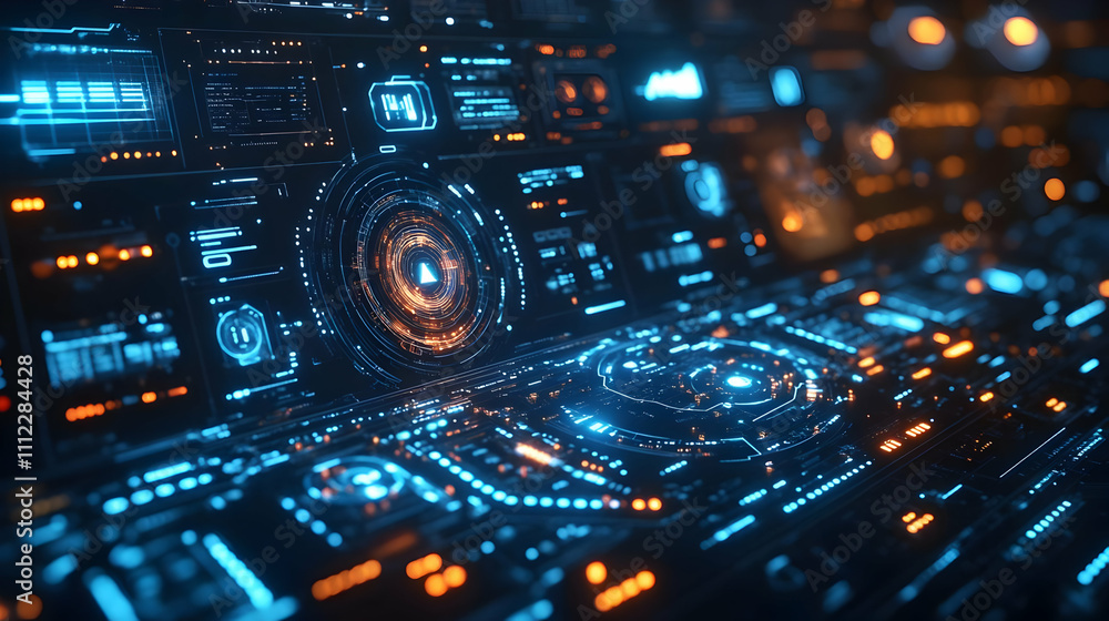 Futuristic HUD Interface: Digital Displays Show Data Visually Futuristic HUD Interface: Digital Displays Show Data Visually