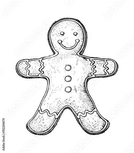 gingerbread engraving black and white outline