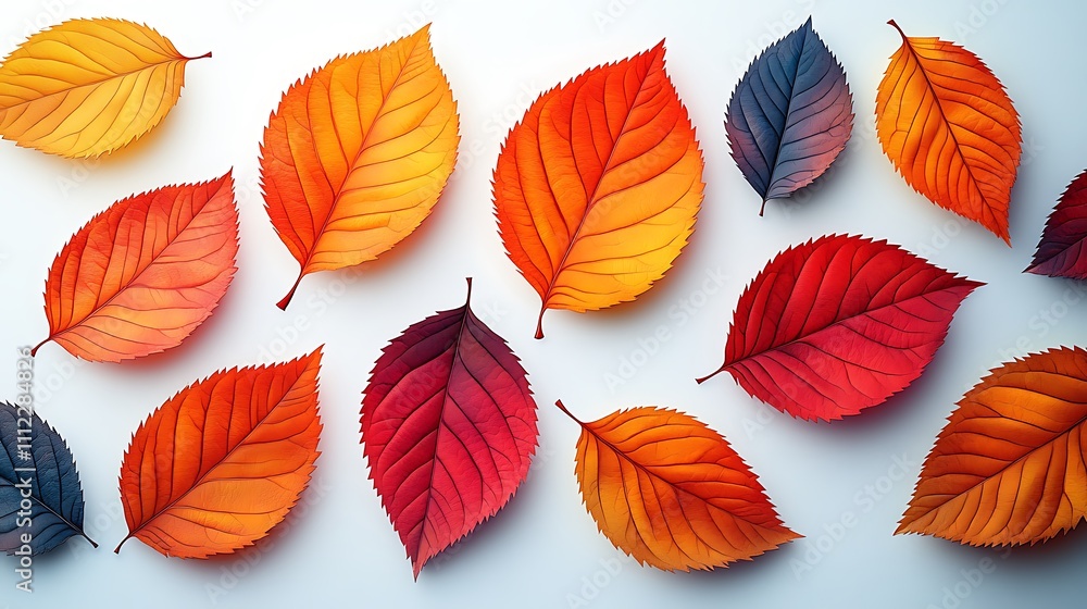 Fototapeta premium Autumn leaves arranged on white background.
