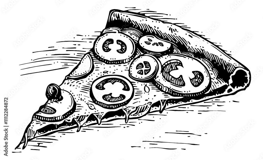 Obraz premium pizza slice engraving black and white outline