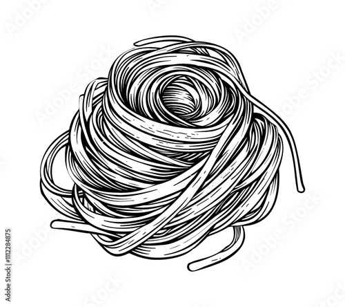 pasta noodle engraving black and white outline