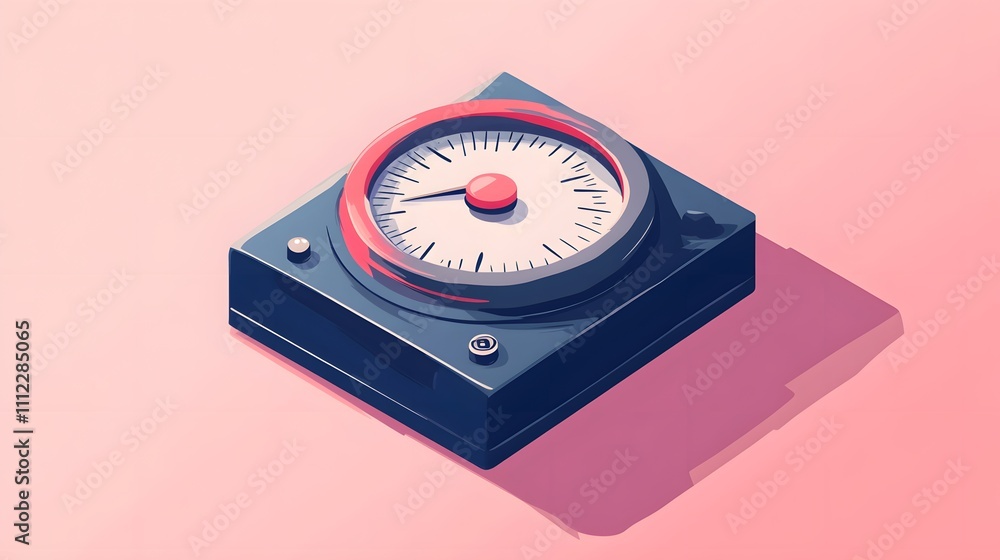 A retro-style weighing scale illustration in navy blue and red, featuring analog dial display and vintage gym equipment aesthetics in minimalist 2D vector art design. A retro-style weighing scale illustration in navy blue and red, featuring analog dial display and vintage gym equipment aesthetics in minimalist 2D vector art design.
