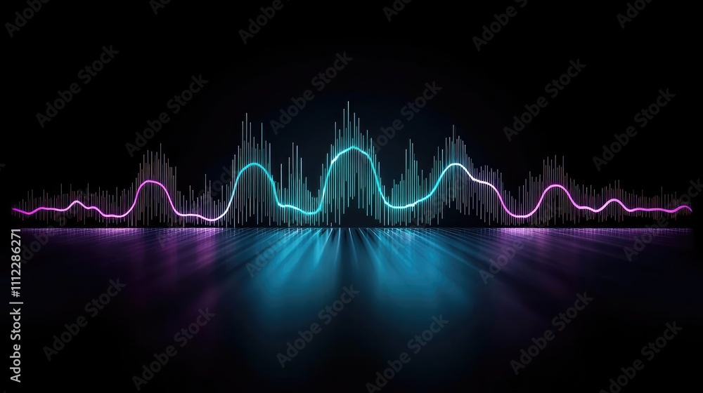 Colorful soundwave visualization in vibrant shades over a dark background. Colorful soundwave visualization in vibrant shades over a dark background.