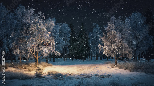 Nature scene in winter season landscape background with Snowny theme night time