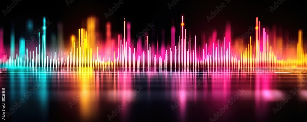 Colorful sound wave visualization on a dark background, artistic digital design. Colorful sound wave visualization on a dark background, artistic digital design.
