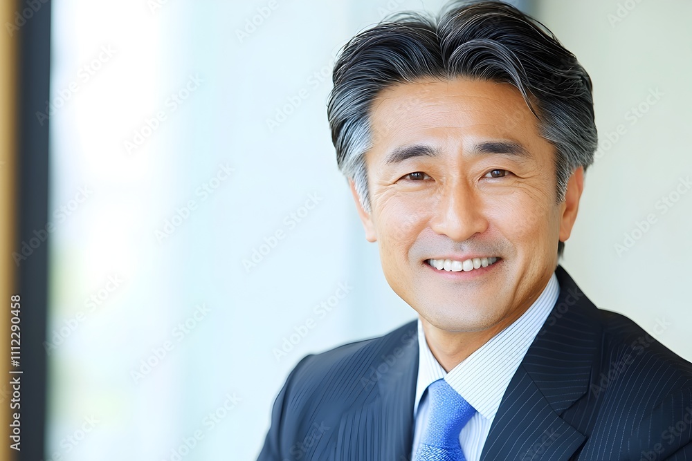 Smiling Japanese Senior Executive Businessman In Conference Room Smiling Japanese Senior Executive Businessman In Conference Room