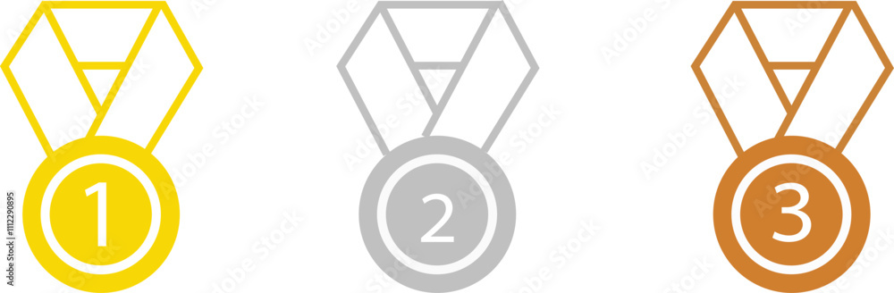 Obraz premium illustration of a drive with wheels Sports medals. Golden silver bronze medal with red ribbon. Champion winner awards of honor vector isolated template